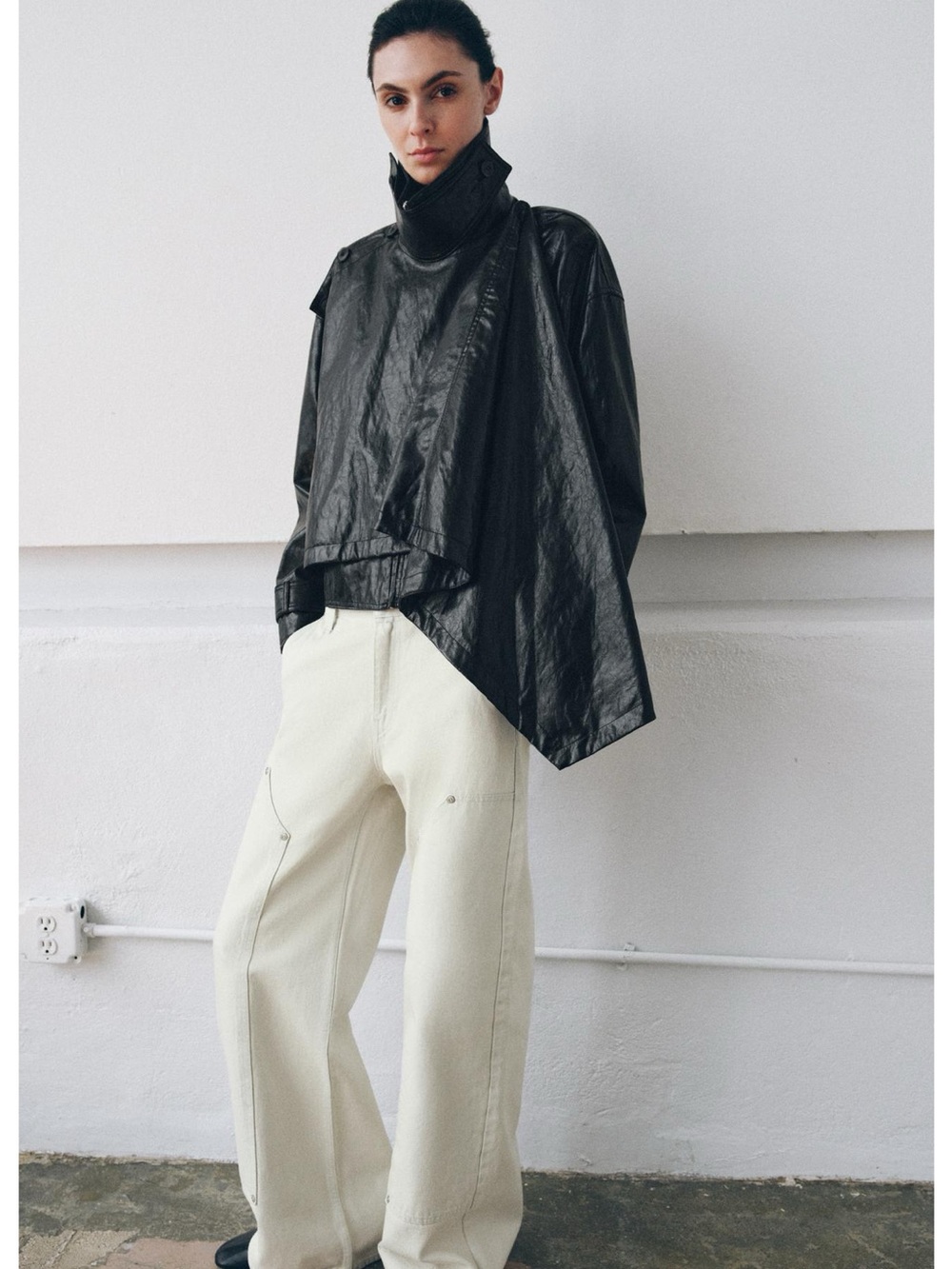 ZARA FAUX LEATHER JACKET WITH SCARF